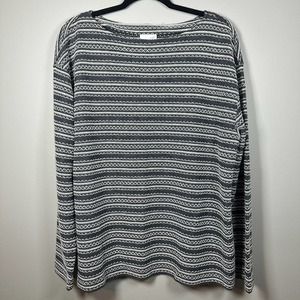 J. Jill XLarge Gray White Embroidered Stripe‎ Long Sleeve Shirt